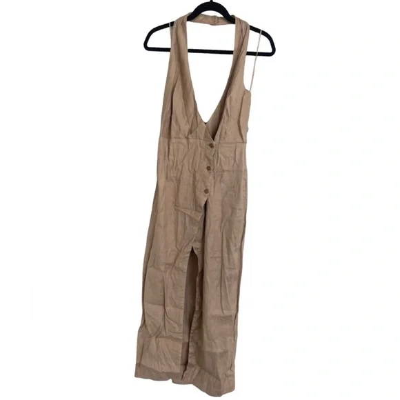 Anthropologie By Anthropologie Halter Utility Midi Dress Cream Tan Size M NEW - Picture 4 of 10